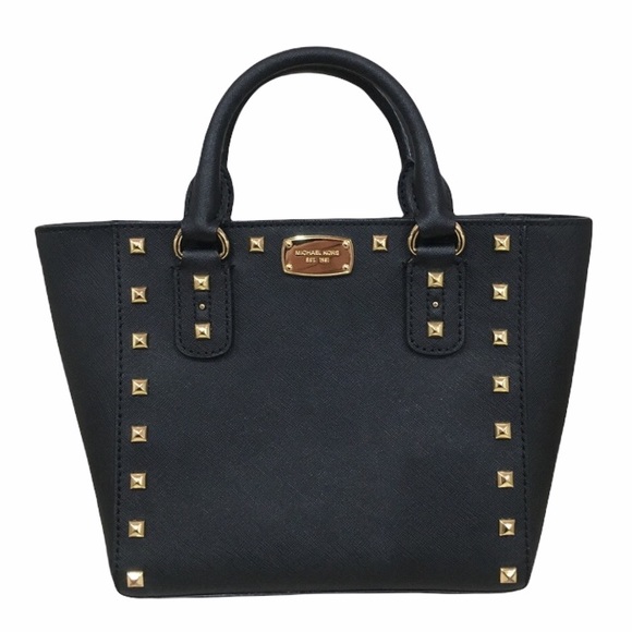 Michael Kors Handbags - Michael Kors Sandrine Black Bag Purse Gold Studs